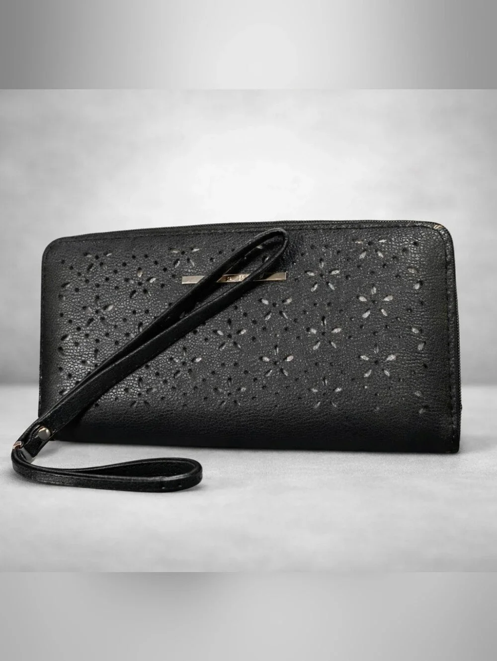 Black Laser-Cut Wristlet Clutch-Unbranded.